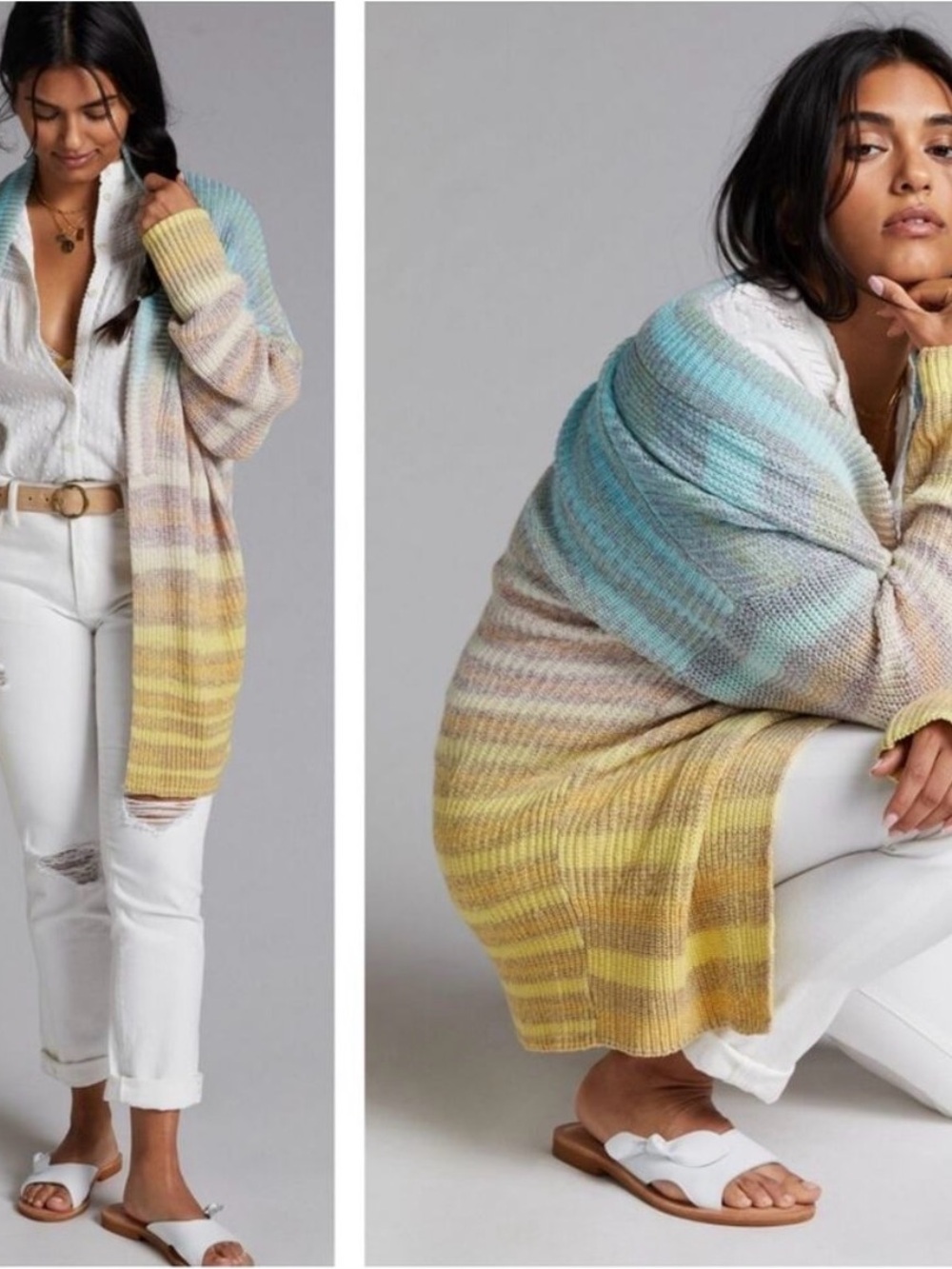 Anthropologie Pilcro Space Dye Ombré Rainbow Strip Open Cardigan Size XS